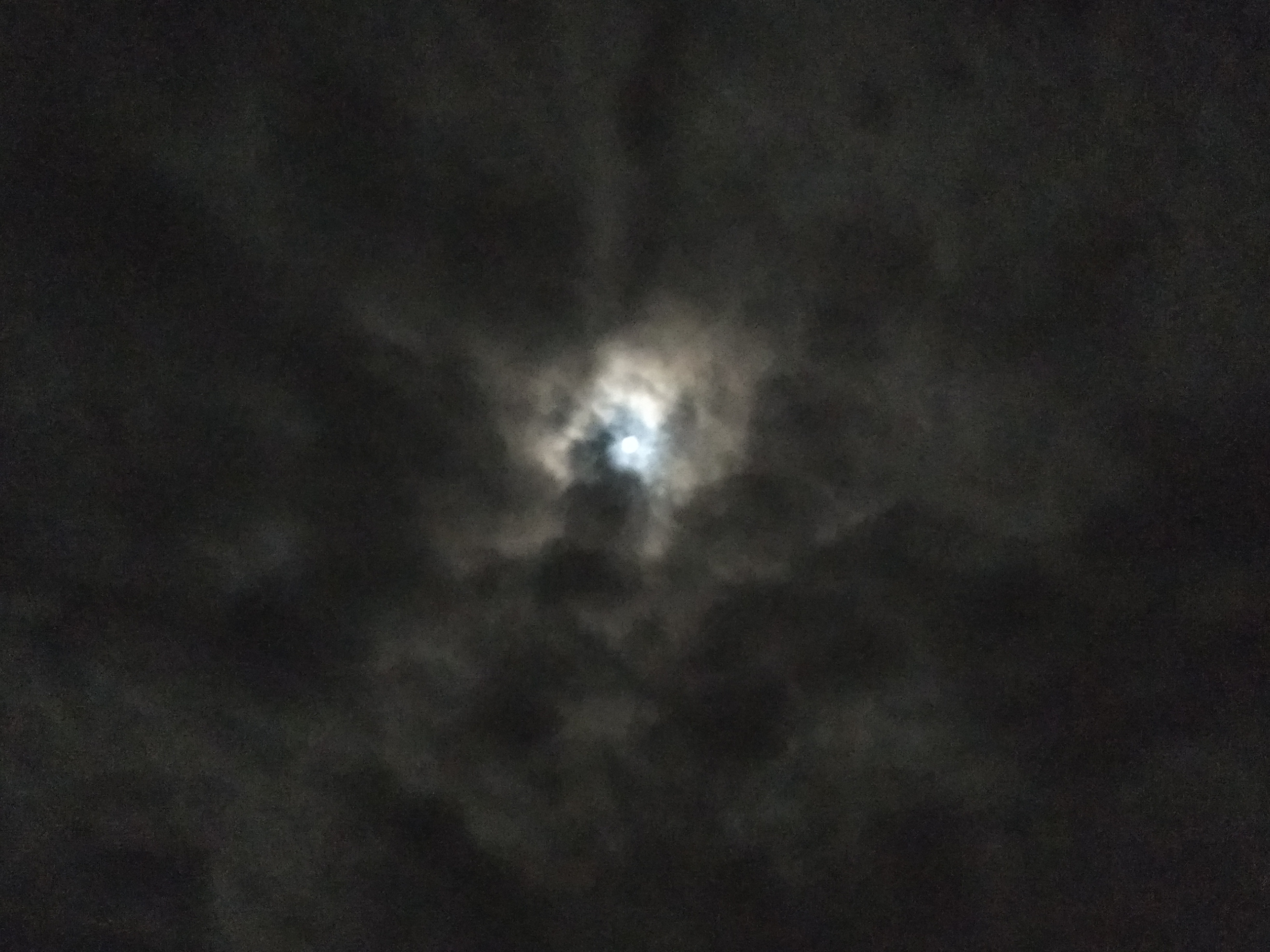 A full moon in a cloudy gray sky